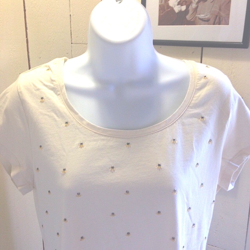 White Coldwater Creek Beaded Tee,  Size S8